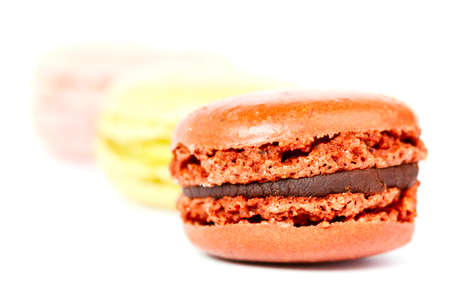 Color macarons isolated on white backgroundの写真素材