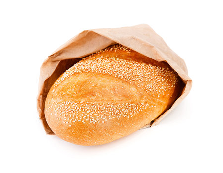 White bread in the bag isolated on white background