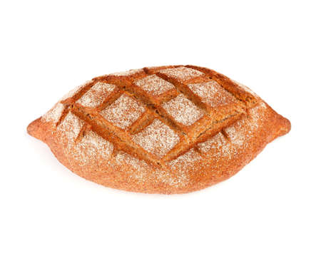 rye dark bread with bran isolated on white backgroundの写真素材