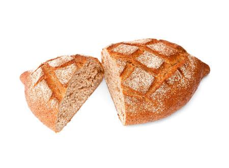 rye dark bread with bran isolated on white backgroundの写真素材