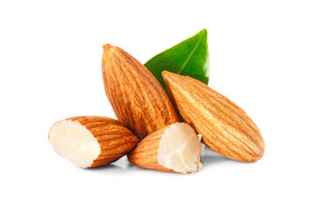 Almonds nuts isolated on whiteの写真素材