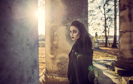 Girl with scary face paintingの写真素材