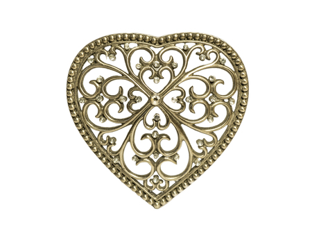 Vintage metal heart shape isolated on whiteの写真素材