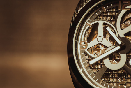 Part of watch with mechanical movement, macro shotの写真素材