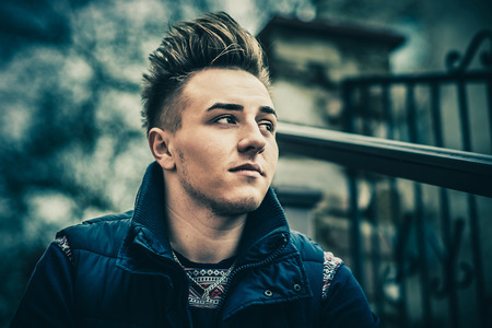 Portrait of the young men outdoorの写真素材