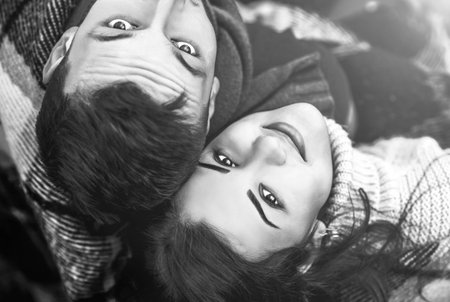 Pretty young couple outdoor on the stonesの写真素材