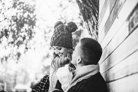 Young happy couple have fun in the parkの写真素材
