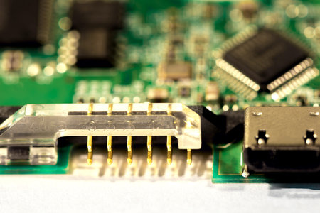 Microcircuits of the computer chip close up