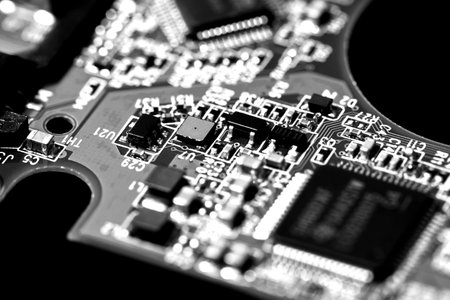 Microcircuits of the computer chip close up