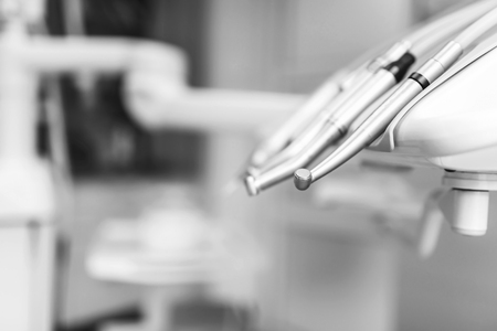 Dental instruments closeup on the dental chair の写真素材