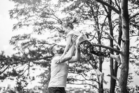 Father with his daughter have fun outdoorの写真素材
