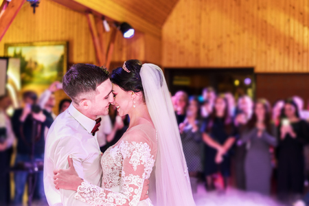 First dance of beautiful wedding coupleの写真素材