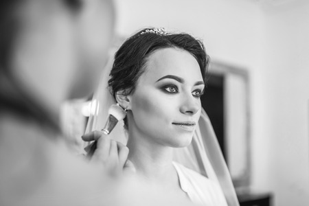 Beautiful bride on makeup before wediing の写真素材