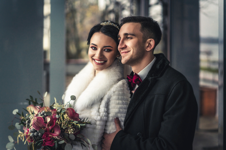 Pretty wedding couple outdoorの写真素材
