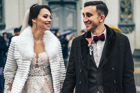 Pretty wedding couple outdoorの写真素材