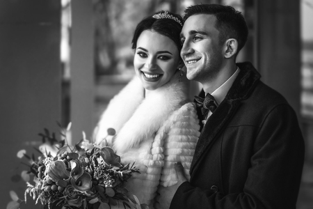 Pretty wedding couple outdoorの写真素材