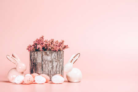 Creative photo of easter eggs on colorful backgroundの写真素材
