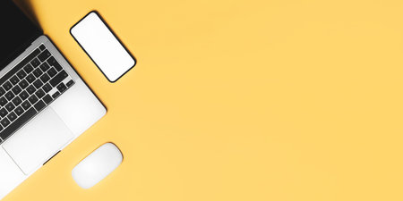 Flat lay photo of home / office working placeの写真素材