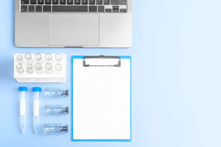 Flat lay photo of online medicine conceptの写真素材