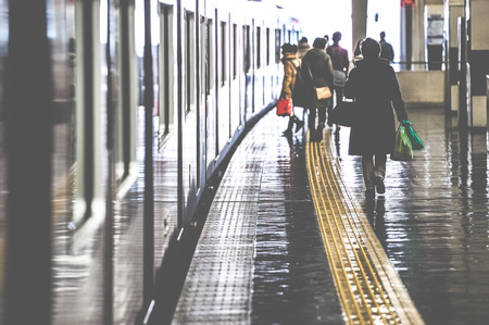 People who walk the platform of the station, sceneのeditorial素材
