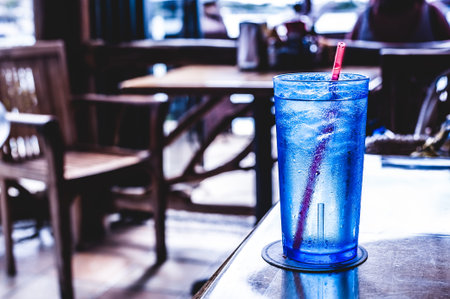 Water that has entered the blue cupの写真素材