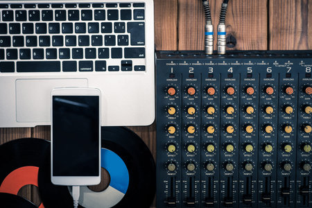 Mixer, laptop and smartphone