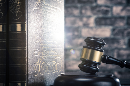 Auction hammer brick backgroundの写真素材