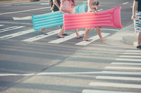 People across the crosswalkの写真素材