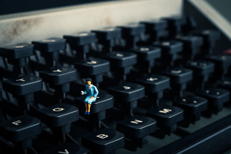 people sitting on the typewriter