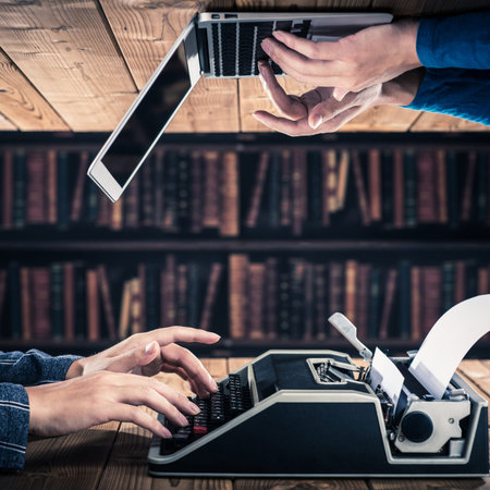 Typewriters and laptop
