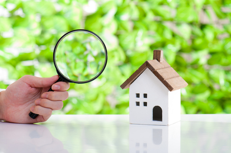 House model, green backgroundの写真素材