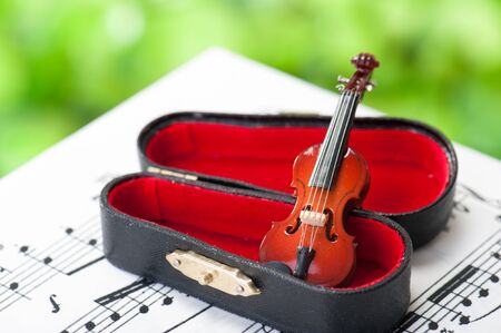 Violin and green backgroundの写真素材