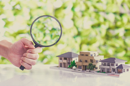 House model, green backgroundの写真素材