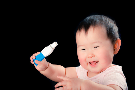 Cute baby, Black Backgroundの写真素材