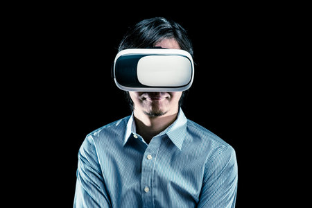 Men wearing goggles, virtual reality