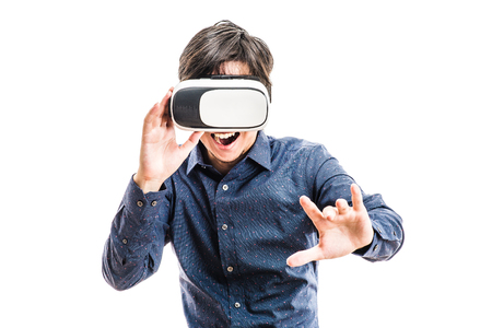 Men wearing goggles, virtual realityの写真素材