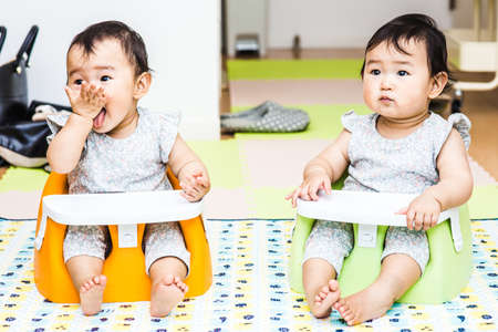 Cute baby with a mealの写真素材