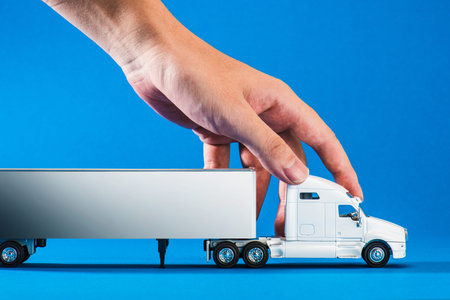 Heavy truck, blue background