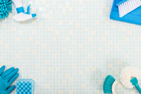 A lot of cleaning tool tile backgroundの写真素材