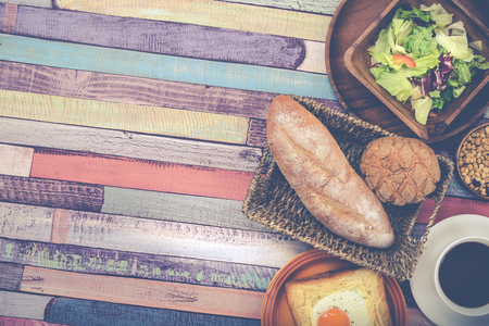 Breakfast coffee and breadの写真素材