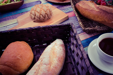 Breakfast coffee and breadの写真素材