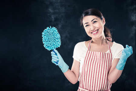 Housewife smile and cleaning toolの写真素材