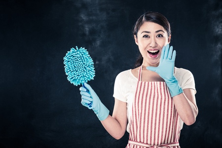 Housewife smile and cleaning toolの写真素材