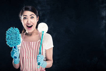 housewife and cleaning tools