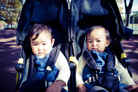 Twins baby strollerの写真素材