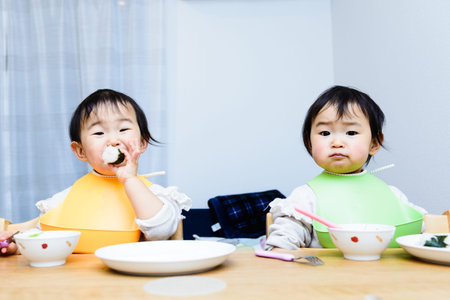 Cute baby with a mealの写真素材