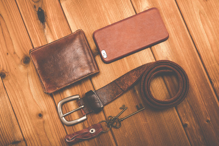 Leather accessories flat layoutの写真素材