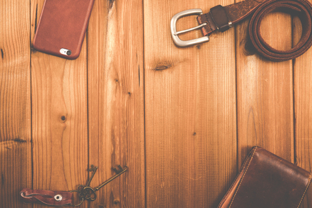 Leather accessories flat layoutの写真素材