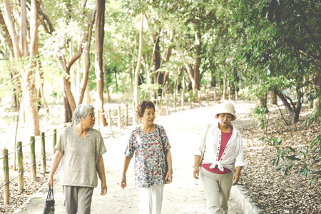 Elderly women who are walking in the natureの写真素材