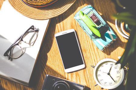 smartphone and a lot of items